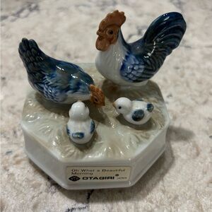 Otagiri Blue and White Rooster Family Figurine Wind up Musical Vintage
